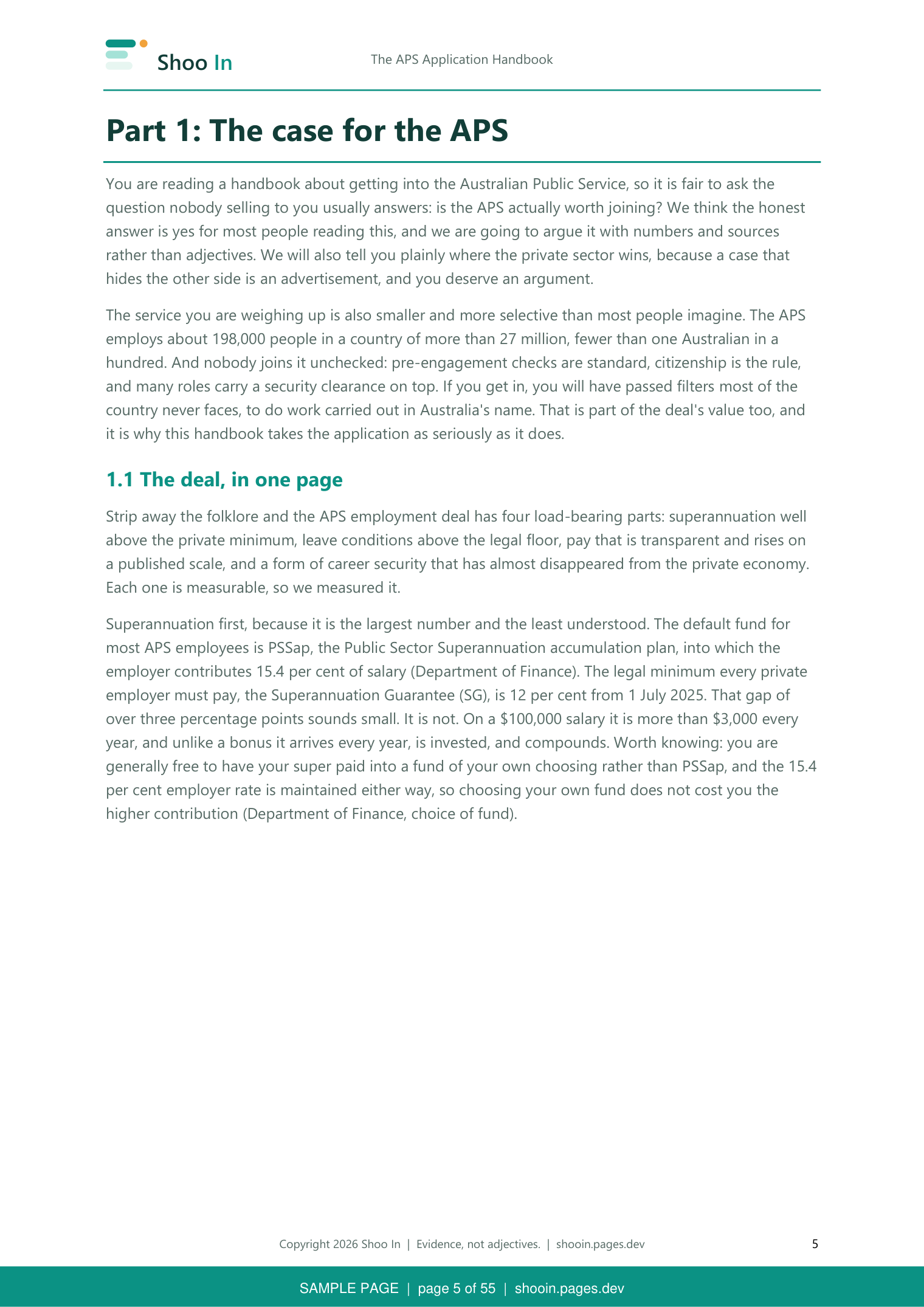 Handbook page 5: Part 1, the case for the APS, argued with numbers