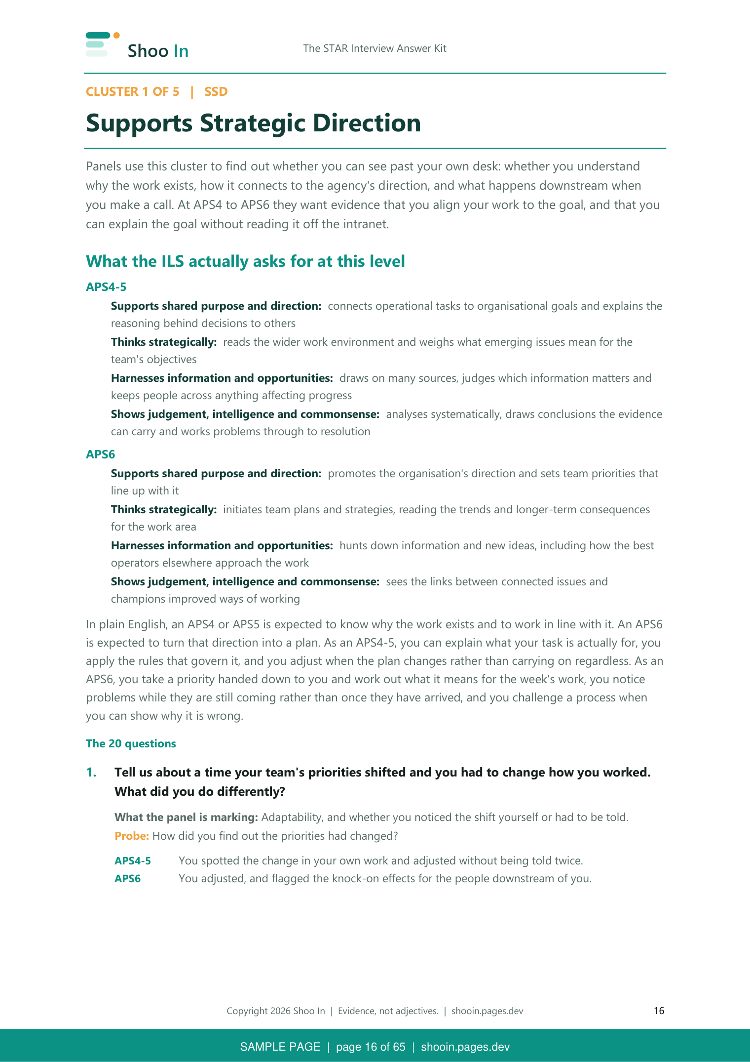 Kit page 16: cluster one, Supports Strategic Direction, and what panels use it to find out