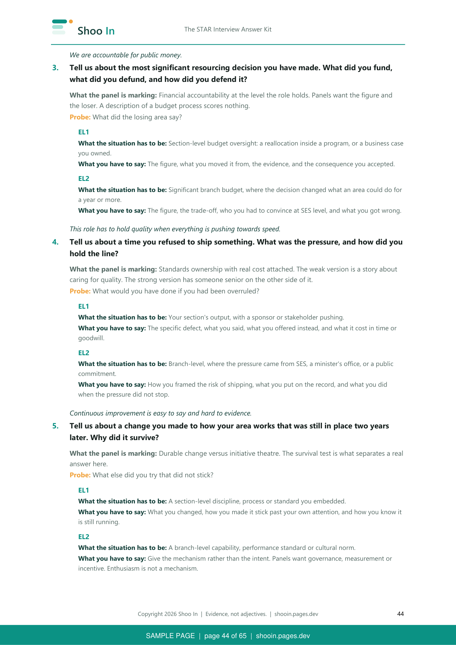Kit page 44: questions with marking notes and probes