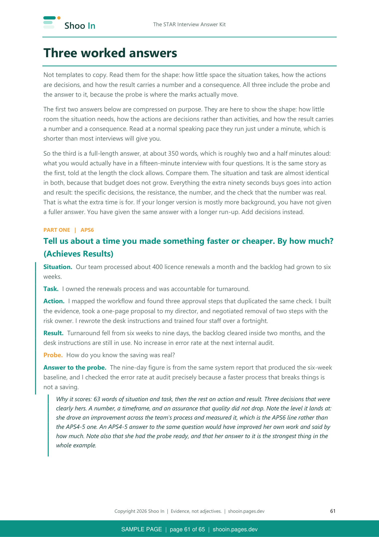 Kit page 61: the three worked answers, introduced