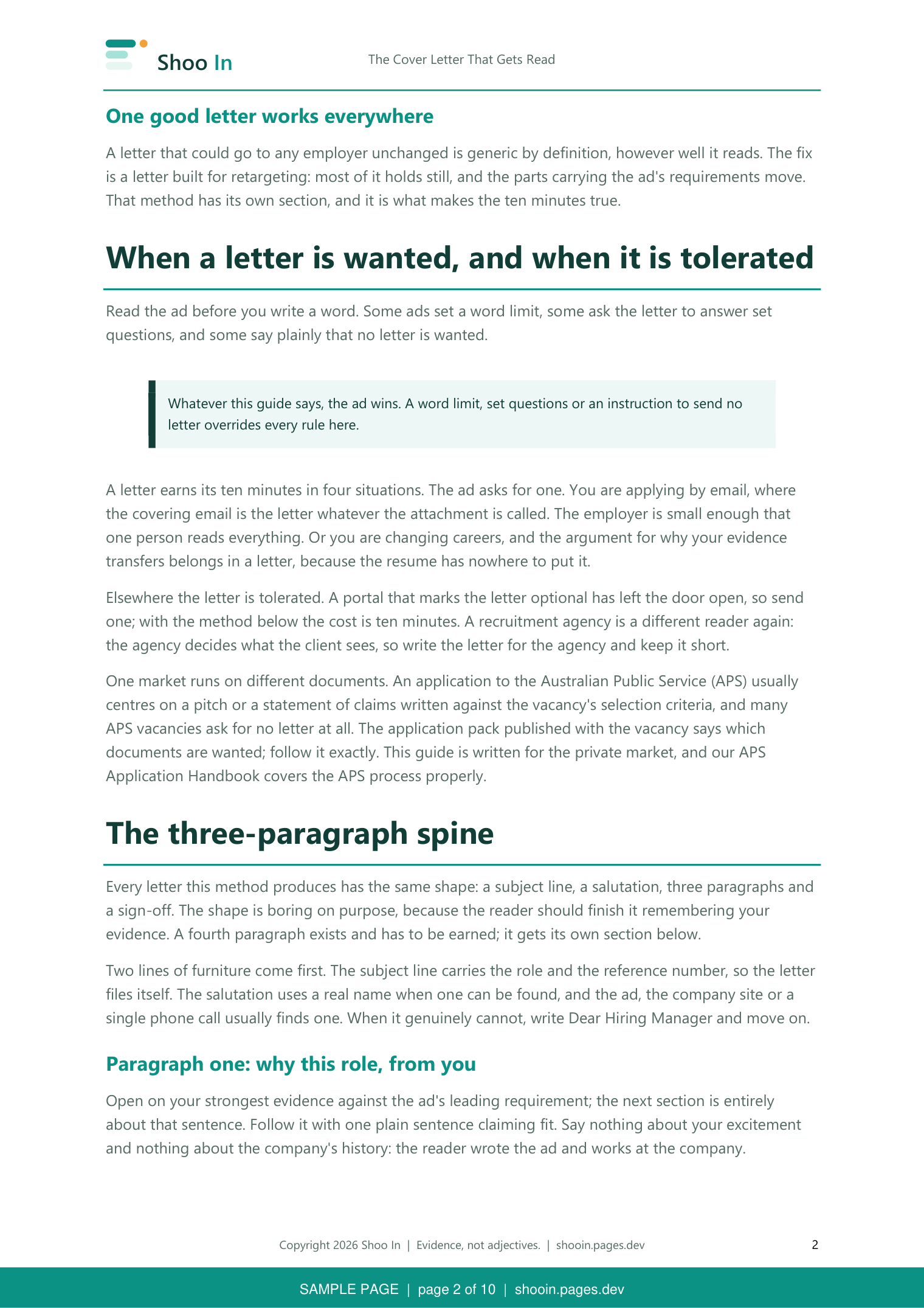 Guide page 2: one good letter works everywhere, the retarget method