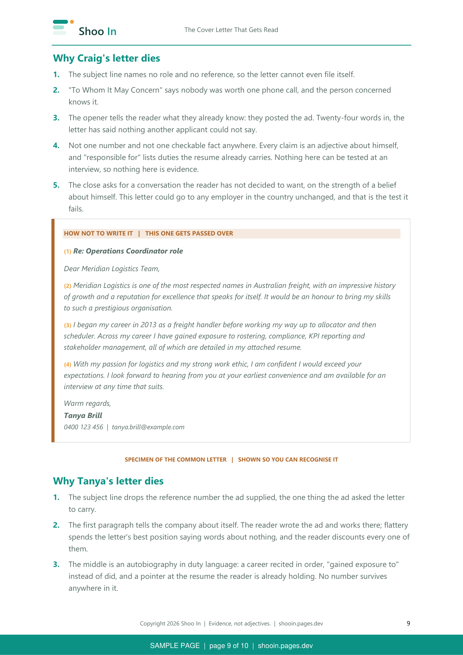 Guide page 9: why Craig's letter dies, note by note