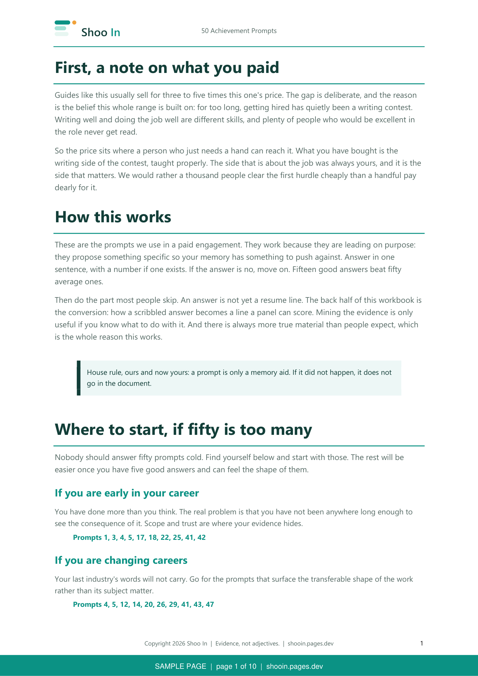 Guide page 1: first, a note on what you paid