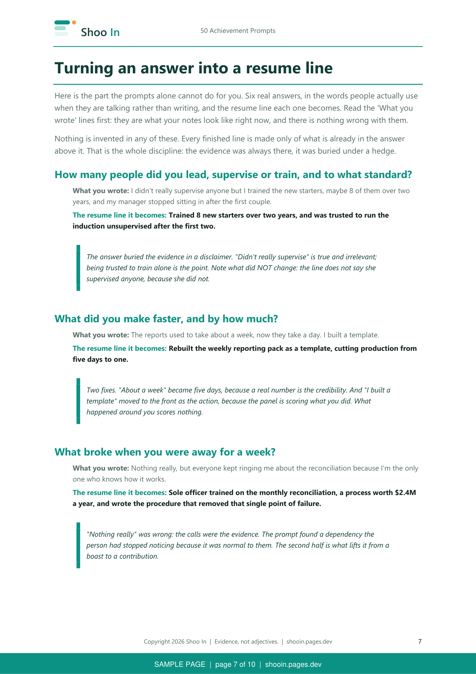 Guide page 7: turning an answer into a resume line