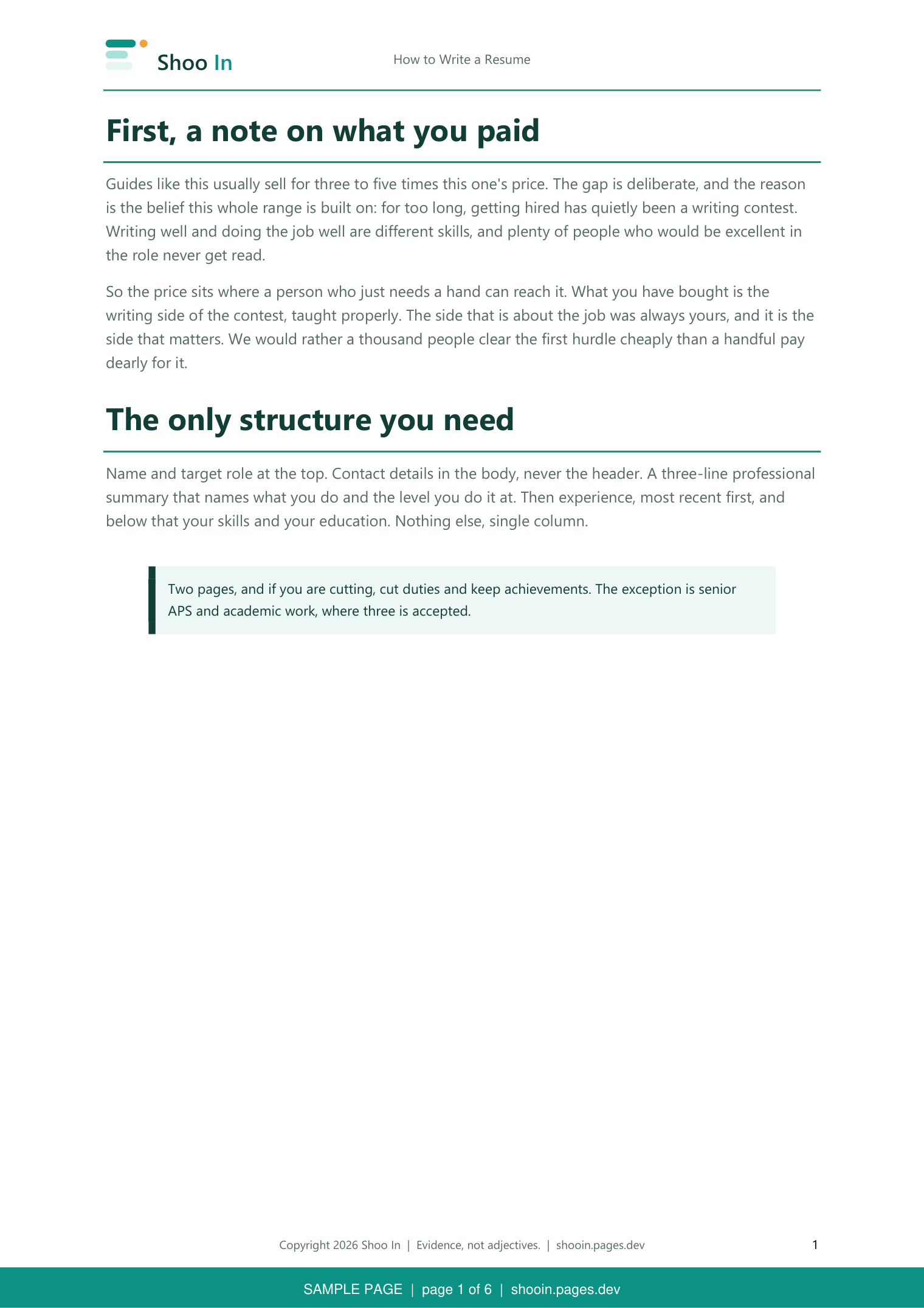 Guide page 1: first, a note on what you paid